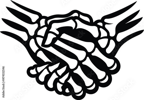  Skeleton Hands Shaking Silhouette – Vector Icon Illustration