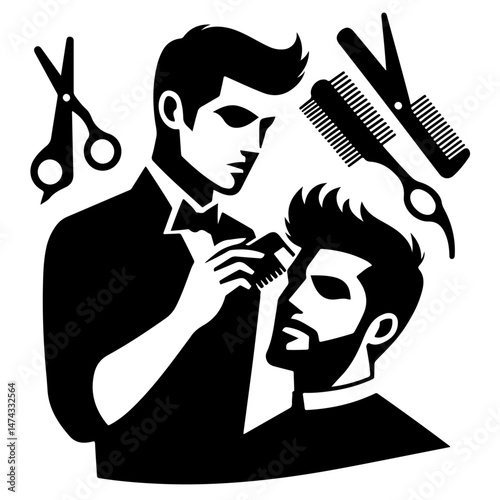 Barber Cutting Hair Silhouette for Grooming Services Design