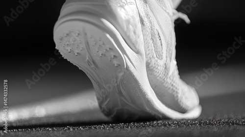 White running shoe, close-up, stride
