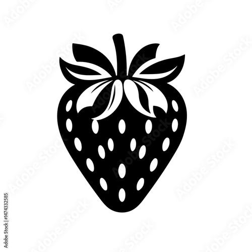 Strawberry with Leaves Silhouette for Fruit and Freshness Design