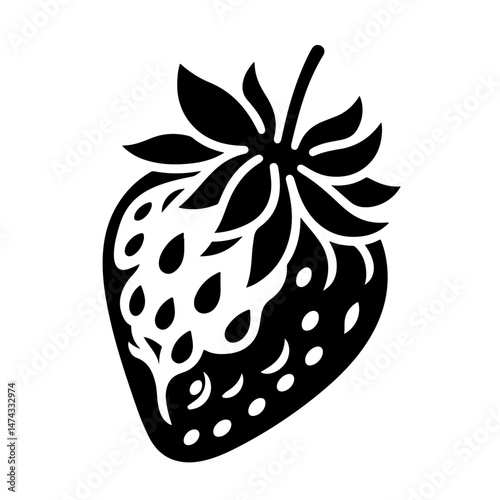 Strawberry with Leaves Silhouette for Fruit and Freshness Design