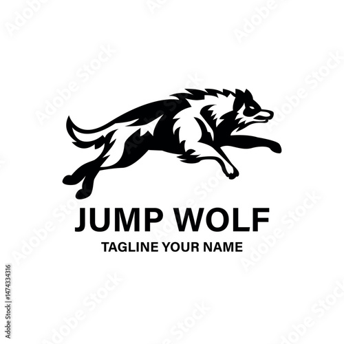 Majestic Jump Wolf Leaping Canine Logo Design