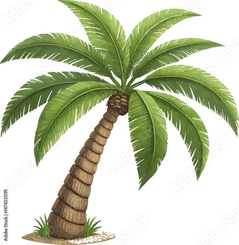 Detailed Palm Tree Illustration on White Background