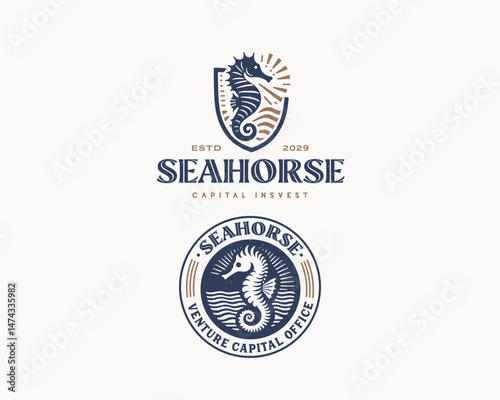 vintage classic seahorse aquatic luxury logo for corporate, hotel, beauty business