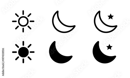 Day and night weather forecast icon. Sun and moon outline sign symbol.