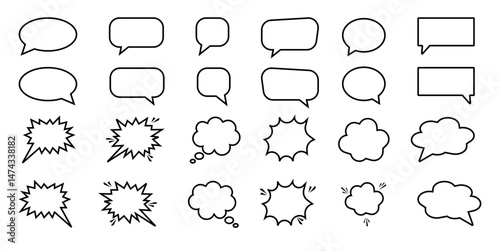A vector illustration set of simple speech bubbles. Speech balloon, frames