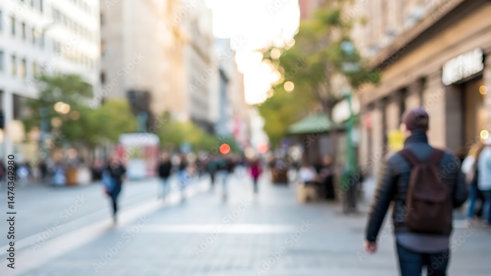 Fototapeta premium Blurred background action of people walking in urban street environment