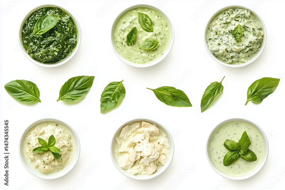 Obraz premium Green curry Thai chicken with basil in creamy coconut broth isolated on white background close-up
