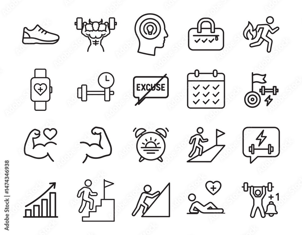 20 Gym and Fitness Motivation Icons set
20 Gym and Fitness Motivation Icons set