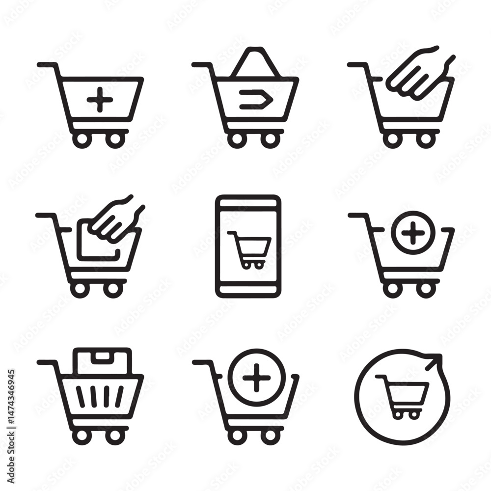 Add to Cart Icon Set. Shopping Cart Icons Depicting E-commerce Actions
Add to Cart Icon Set. Shopping Cart Icons Depicting E-commerce Actions