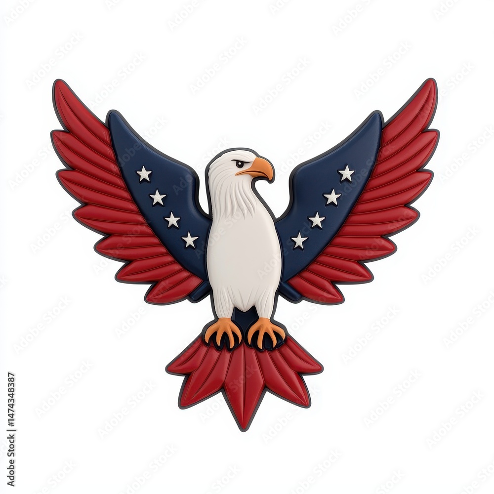 Fototapeta premium Patriotic Bald Eagle with Stars and Stripes Wings