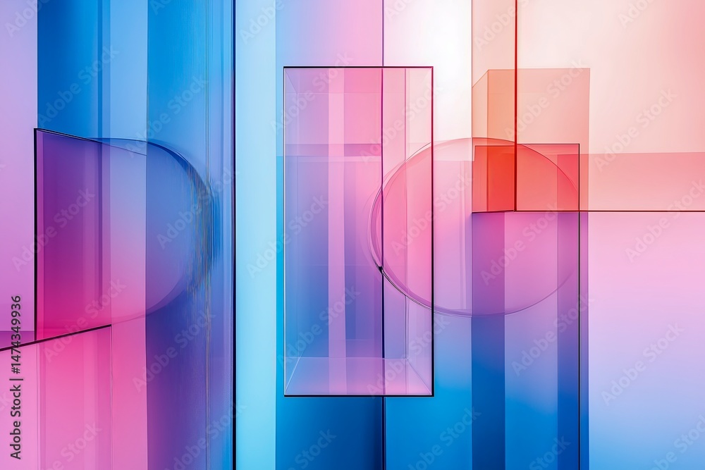 Obraz premium Vibrant gradient architectural glass with geometric transparency.