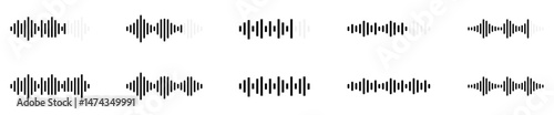 Sound wave icons. Sound wave icons set. Recording icons. Audio waves icon. Voice message and sound representation. 