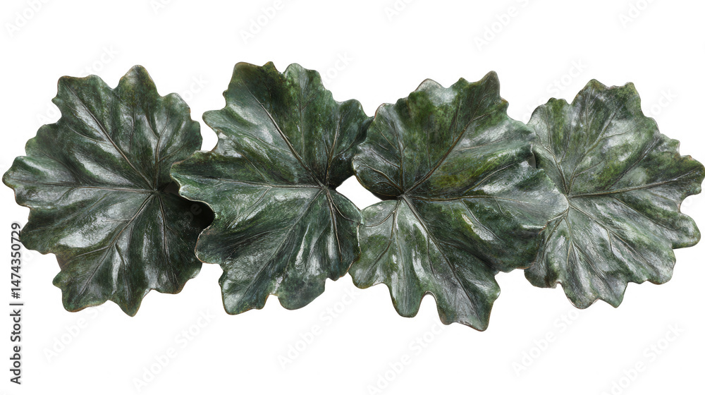 Fototapeta premium Elegant arrangement of four textured green leaves against PNG transparent background