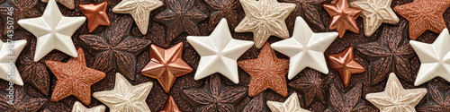 Delicious star shaped chocolates in festive colors and textures