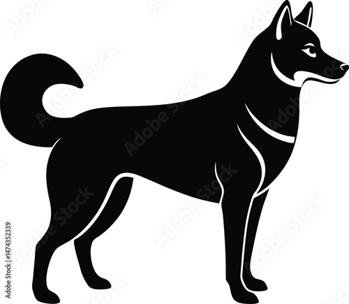 Husky dog silhouette standing alert simple vector format