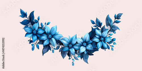 Dibujo de guirnalda nupcial de flores azules florales