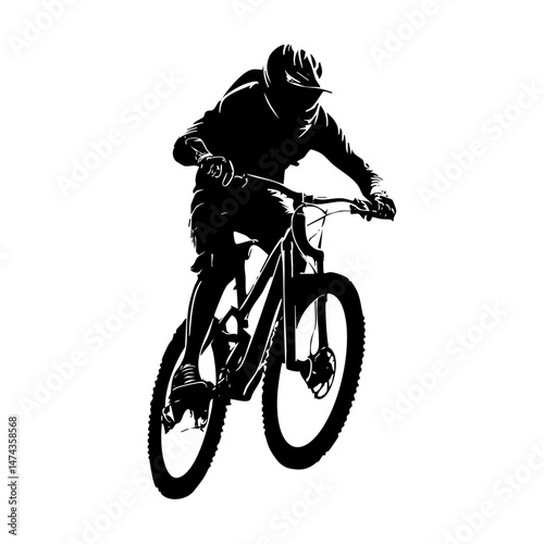 Mountain biker leaping on a rugged trail in full dynamic pose.

