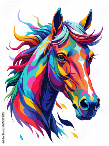 Vibrant Colorful Horse Head Portrait in Abstract Pop Art Style
