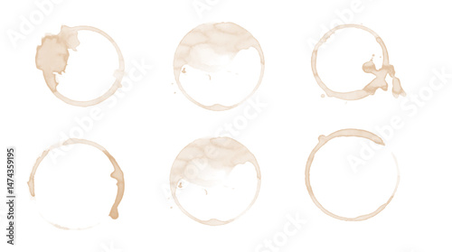 Collection Coffee Stain, Isolated On White Background, Vector Illustration