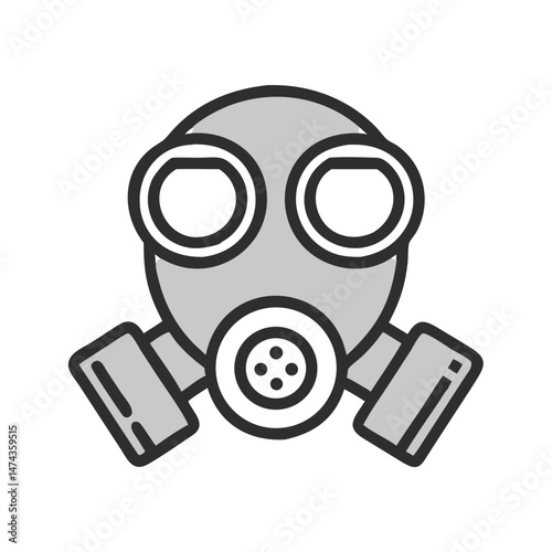 Gray gas mask in flat vector style with twin filters