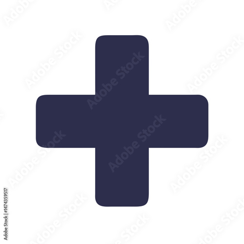 Dark blue cross icon in medical cartoon vector style