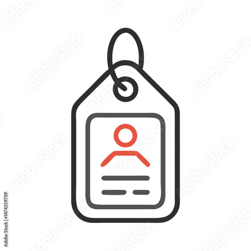 Vertical hanging ID badge icon in flat outline style
