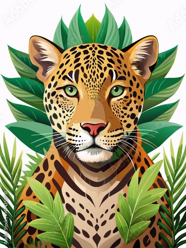 Majestic Jaguar Portrait Amidst Lush Tropical Foliage