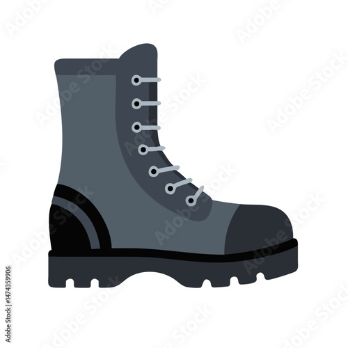 Black tactical combat boot in cartoon flat style