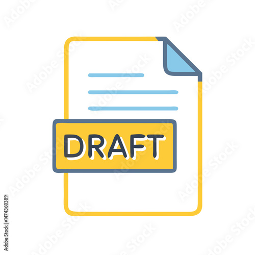 Draft document icon with yellow label and blue text	