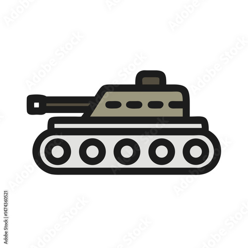 Black and olive cartoon tank in flat vector style