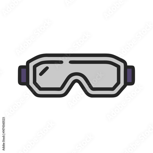 Protective goggles with black frame in cartoon flat vector style