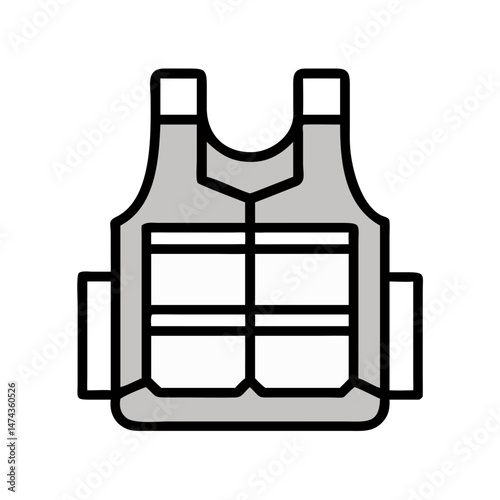 Outline tactical vest in black and white flat vector style
