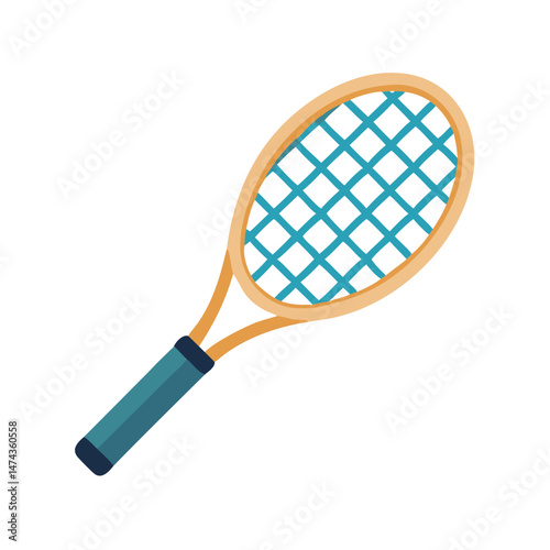 Cartoon tennis racket in flat vector style