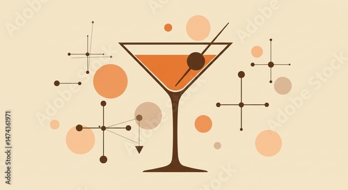 Retro cocktail design with geometric shapes for bar and lounge decor