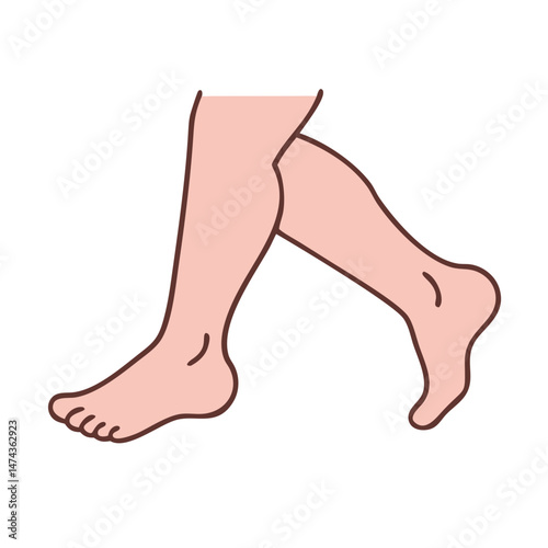 Bare human legs walking in cartoon minimal style
