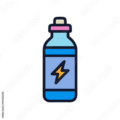 Blue sports energy drink bottle with lightning label