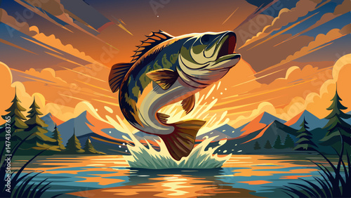  portrait Brilliant leap of bass framed by sunlit lake, ripples frozen in amber light Very beautiful