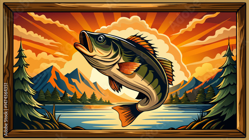  portrait Brilliant leap of bass framed by sunlit lake, ripples frozen in amber light Very beautiful