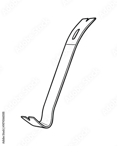 Simple Line Drawing of a Crowbar or Wrecking Bar Tool