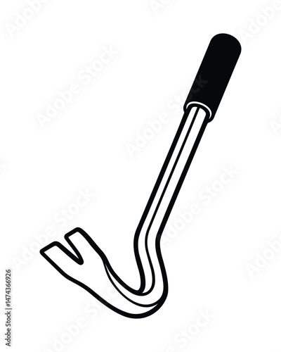 Crowbar Outline Drawing Tool Isolated on White Surface