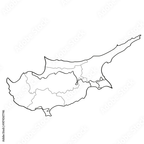 Map of Cyprus with country and region borders