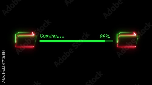 File transfer from computer folder to folder neon line animation Isolated on black background