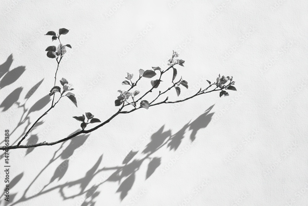 Naklejka premium Delicate branch casts shadows on a light surface