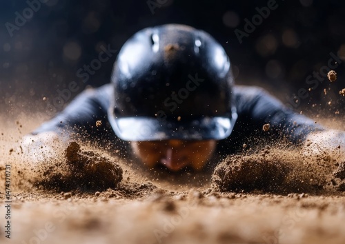 Baseball shortstop diving for grounder in dirt field action shot