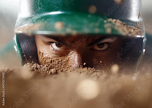 Diving baseball shortstop making a play on grounder in dirt field