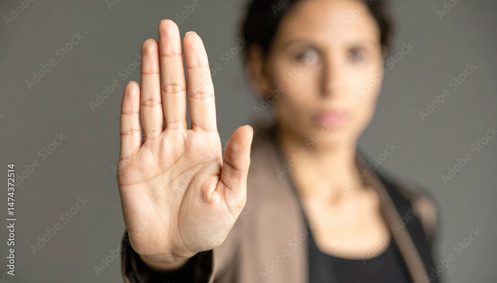 woman showing stop gesture with hand raising up on black background, young female protesting against domestic violence and abuse, bullying woman showing stop gesture with hand raising up on black background, young female protesting against domestic violence and abuse, bullying