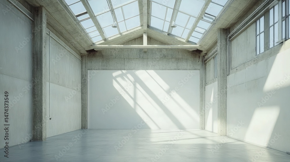 Obraz premium Concrete walls and high ceilings with skylights inside an industrial storage facility