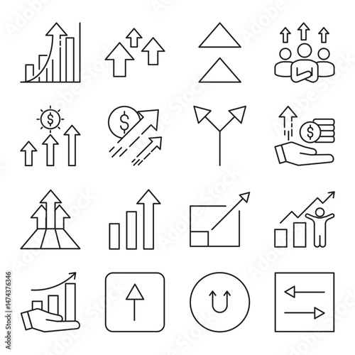 growth up set of web icons in line style. growth, success, uptrend, rise, progress, develop, achieve and expand. Vector illustration