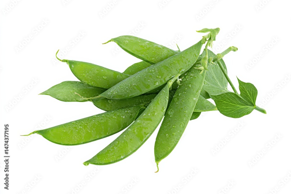 Obraz premium Fresh green peas with water droplets, healthy and vibrant.